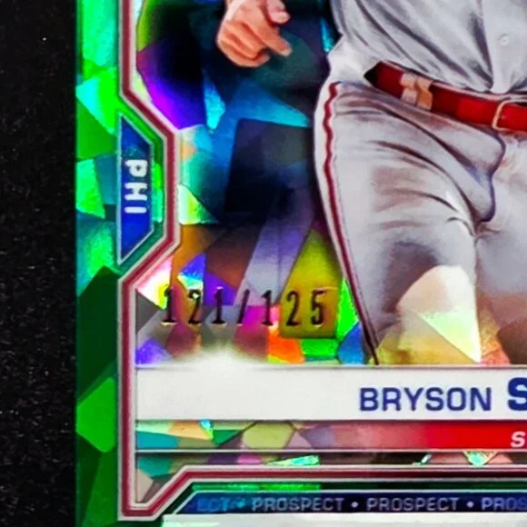 2021 Bryson Stott 121/125 Bowman Chrome Sapphire Prospects Green Refractor Phils - Picture 2 of 3